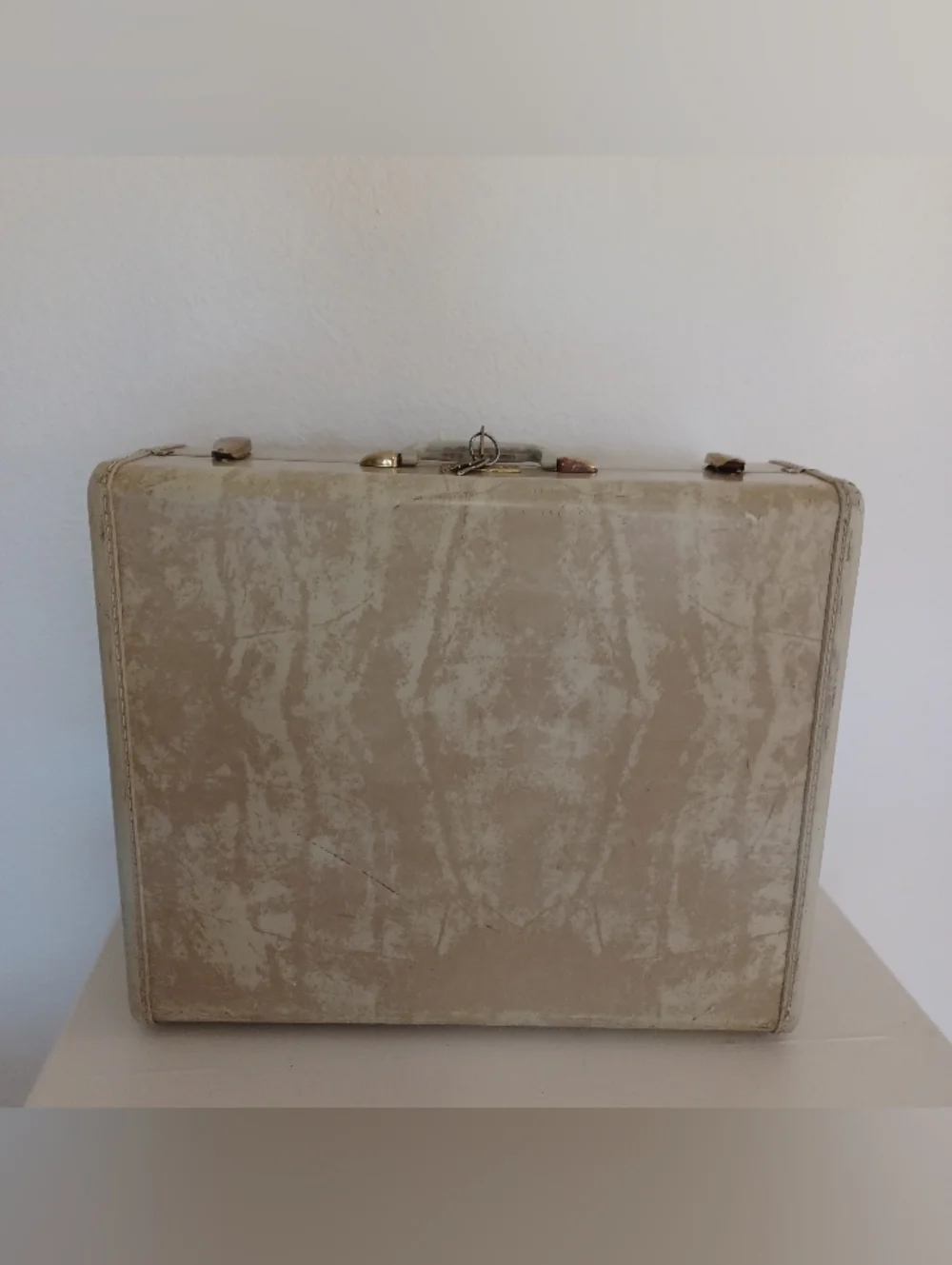 Samsonite Vintage 1950s Cream Marble Streamlite Suitcase Travel Case - 21